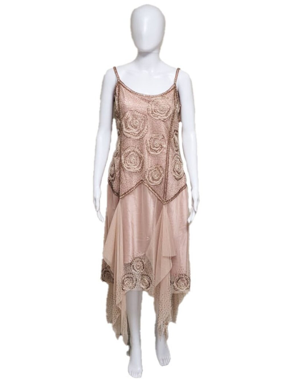 Vint. SUE WONG Nocturne 20s Style Beaded & Embroidered Dress w/ Matching Scarf - Picture 2 of 8